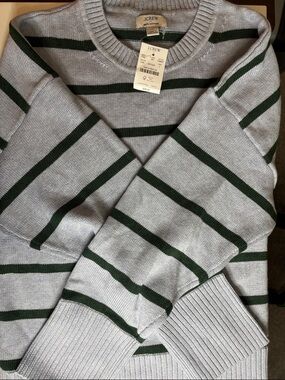 J. Crew Light Blue Sweater with Dark Green Stripes